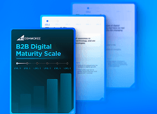 BigCommerce B2B Digital Maturity Scale showing levels 0 to 5 with an ascending bar graph.